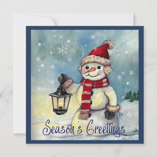 Tarjeta Festiva Hombre de Nieve Linterna (Anverso)