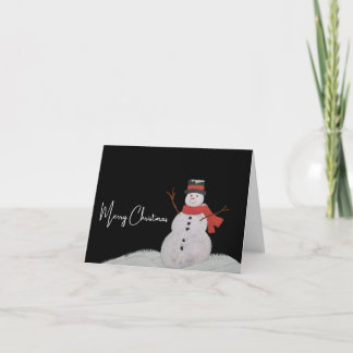 Tarjeta Festiva Hombre de nieve por la noche. Feliz Navidad.