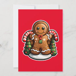 Tarjeta Festiva Hombre de pan de jengibre con bastones de caramelo