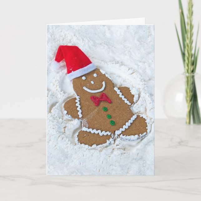 Tarjeta Festiva Hombre de pan de jengibre en Nieve para navidades (Anverso)