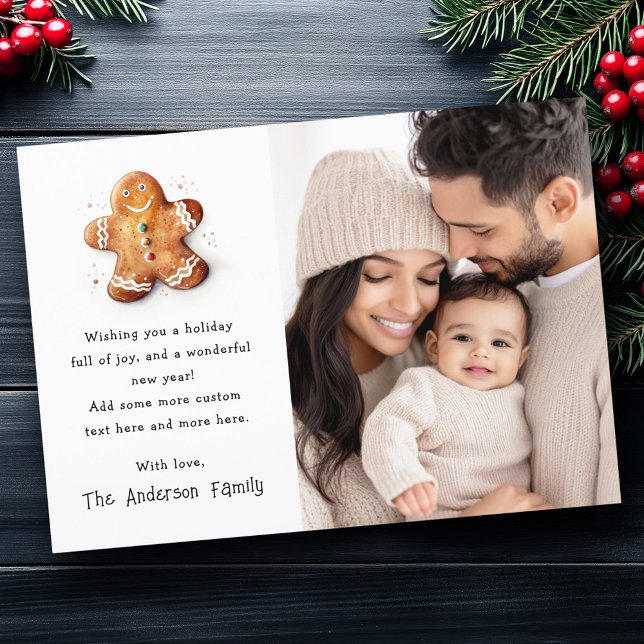 Tarjeta Festiva Hombre de pan de jengibre lindo Feliz Navidad. (Cute gingerbread man Merry Christmas photo Holiday Card)
