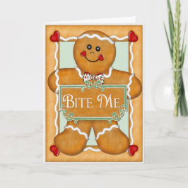 Tarjeta Festiva Hombre de pan de jengibre "Muérdeme"