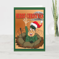 Hombre del ejército agitando con Santa Hat