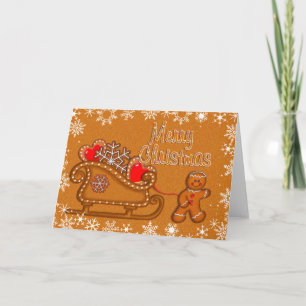 Tarjeta Festiva HOMBRE GINGERBREAD, COOKIE & SLEIGH de SHARON SHAR