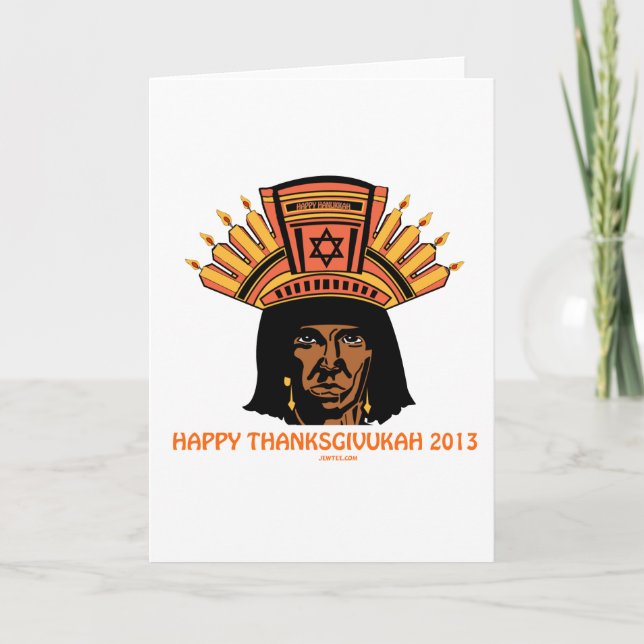 TARJETA FESTIVA HOMBRE INDIO DE THANKSGIVUKAH MENORAH (Anverso)