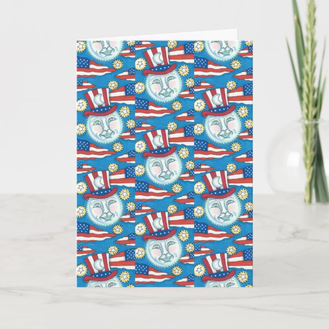 TARJETA FESTIVA HOMBRE PATRIÓTICO DE ARTE FOLLAR ESTADOUNIDENSE EN (Anverso)