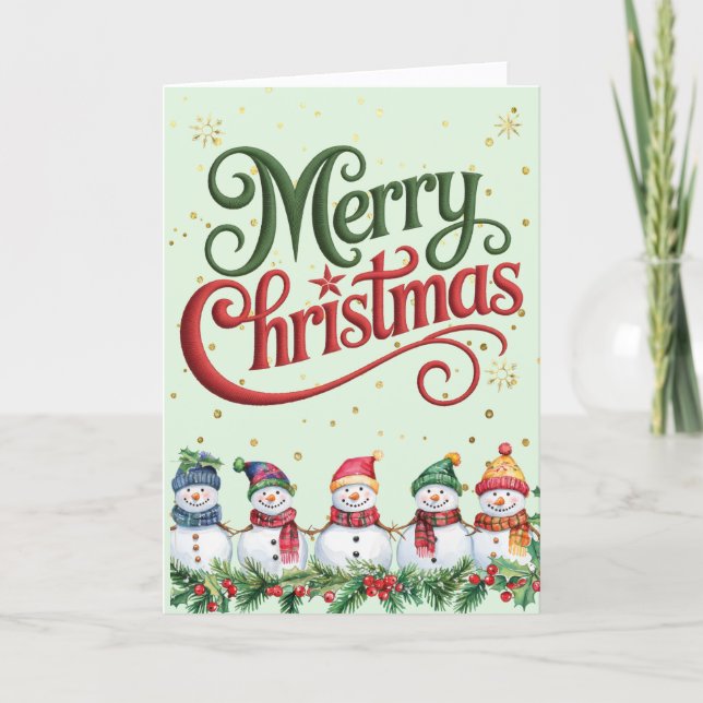 Tarjeta Festiva Hombres de nieve de colores (Anverso)