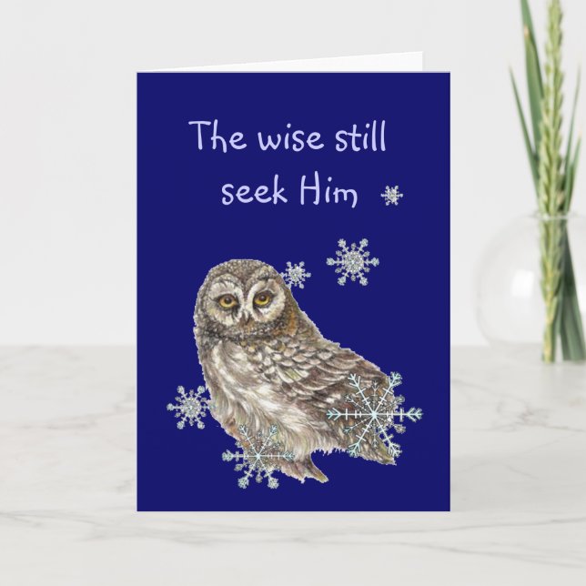 Tarjeta Festiva Hombres Sabios Todavía Buscan Que Cita A Owl Bird (Anverso)