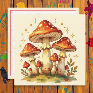 Tarjeta Festiva Hongos Retro Colores Vintage
