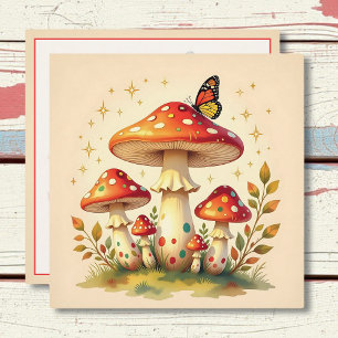 Tarjeta Festiva Hongos Retro & Mariposa Colores Vintage