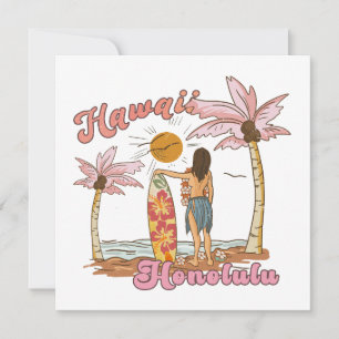 Tarjeta Festiva Honolulu Hawái Retro Surf Playa Tropical