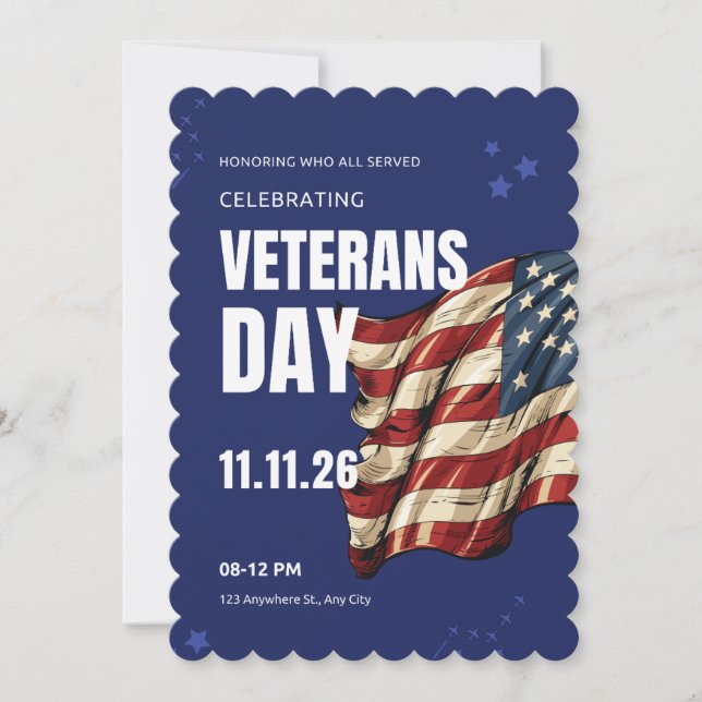 Tarjeta Festiva #HonorandoCelebrandoAveteranosDíaPlanoTarjetaDeVac (Anverso)