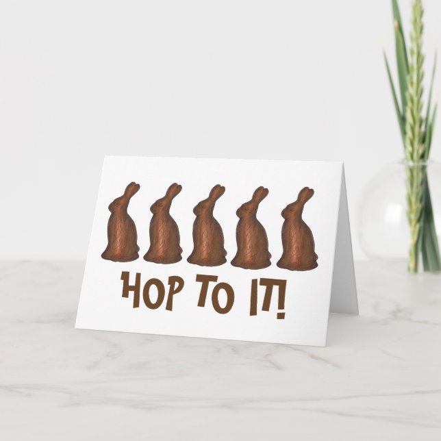 Tarjeta Festiva Hop To It Happy Easter Chocolate Bunny Rabbits (Anverso)