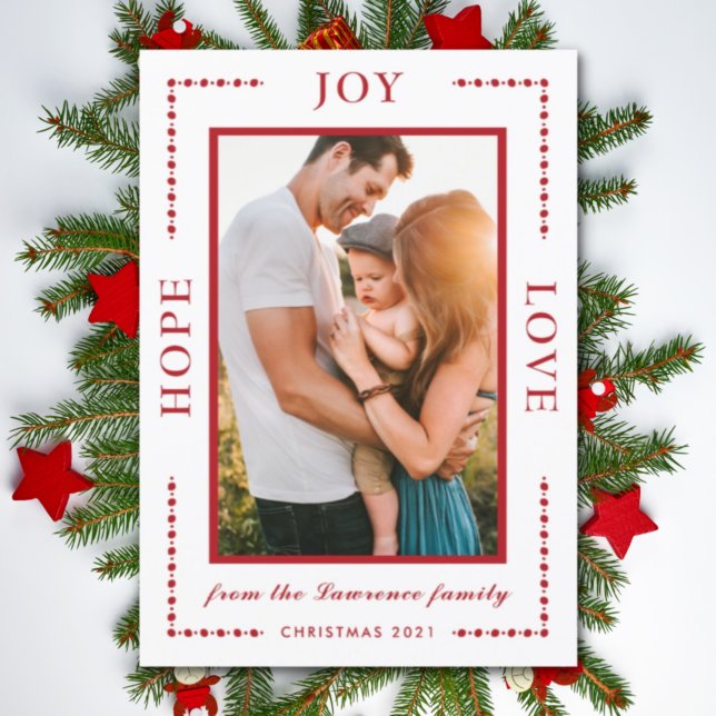 Tarjeta Festiva Hope Joy Love Moderno Photo Red White Navidades (Subido por el creador)