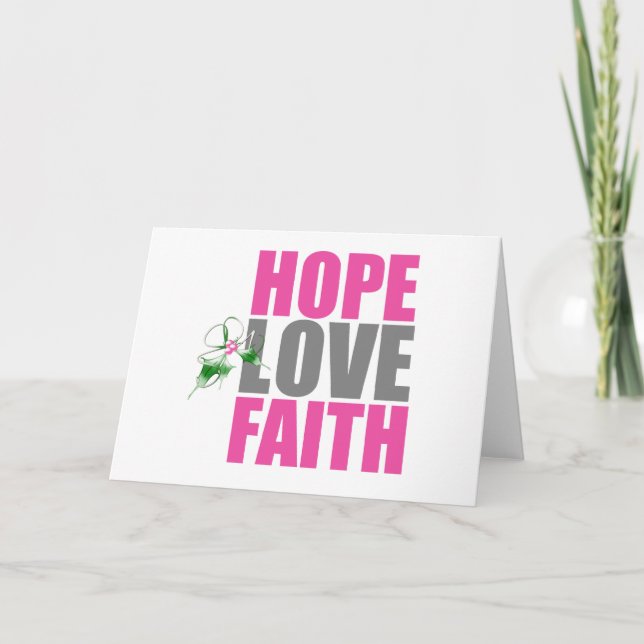 Tarjeta Festiva Hope Love Faith Navidades Holly (Anverso)