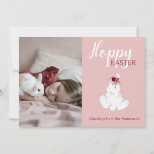Tarjeta Festiva Hoppy Easter Bunny Floral Photo