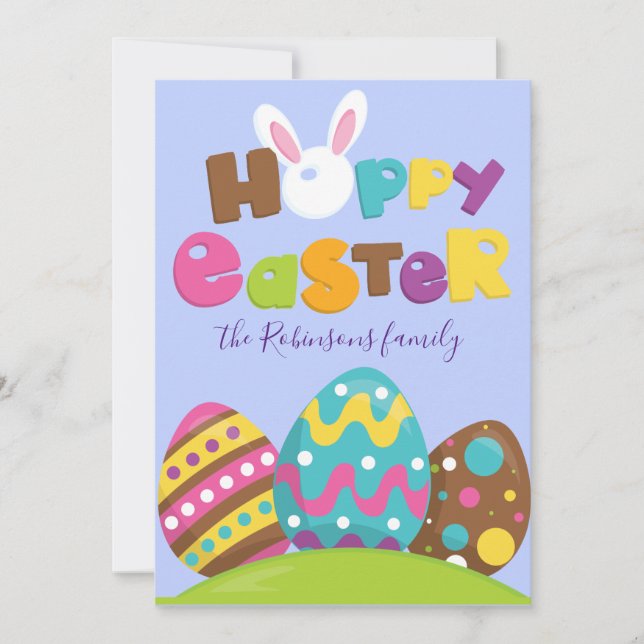 Tarjeta Festiva Hoppy Easter Eggys Rabbit Funny Nombre Personaliza (Anverso)
