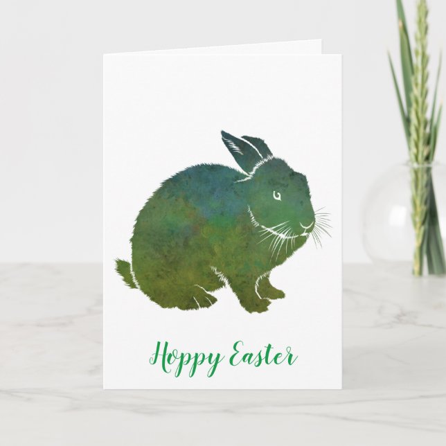 Tarjeta Festiva Hoppy Easter Green Blue Rabbit (Anverso)