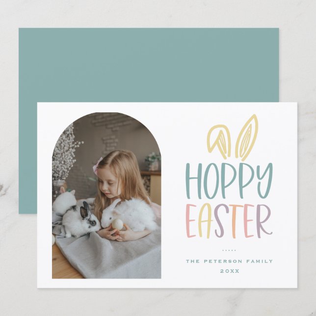 Tarjeta Festiva Hoppy Easter Photo Holiday Card (Anverso / Reverso)