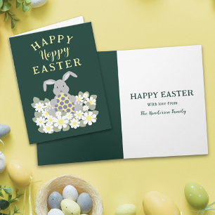 Tarjeta Festiva Hoppy Happy Easter Bunny Floral