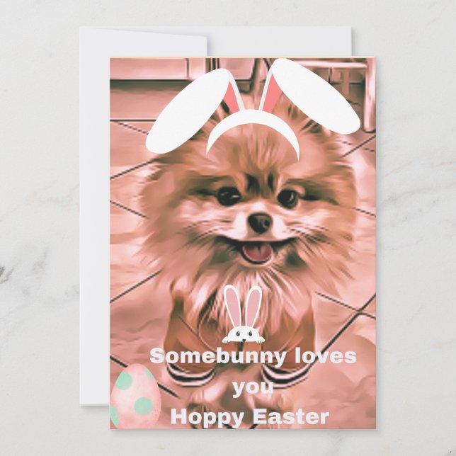 Tarjeta Festiva Hoppy Happy Easter Holiday Card Pomerania (Anverso)