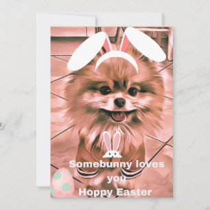 Tarjeta Festiva Hoppy Happy Easter Holiday Card Pomerania