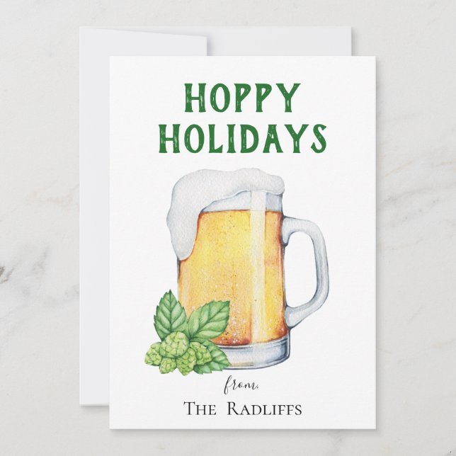 Tarjeta Festiva Hoppy Holidays Beer Mug Flat Holiday Card (Anverso)