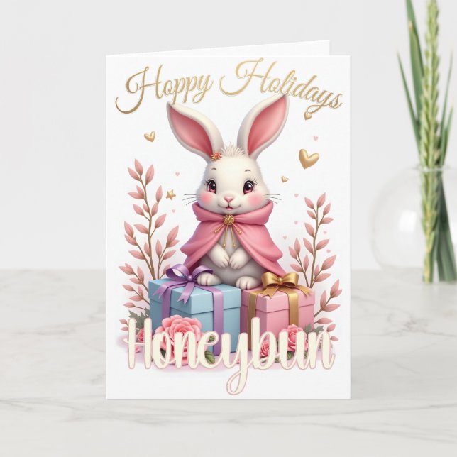 Tarjeta Festiva Hoppy Holidays – Honeybun Bunny (Anverso)