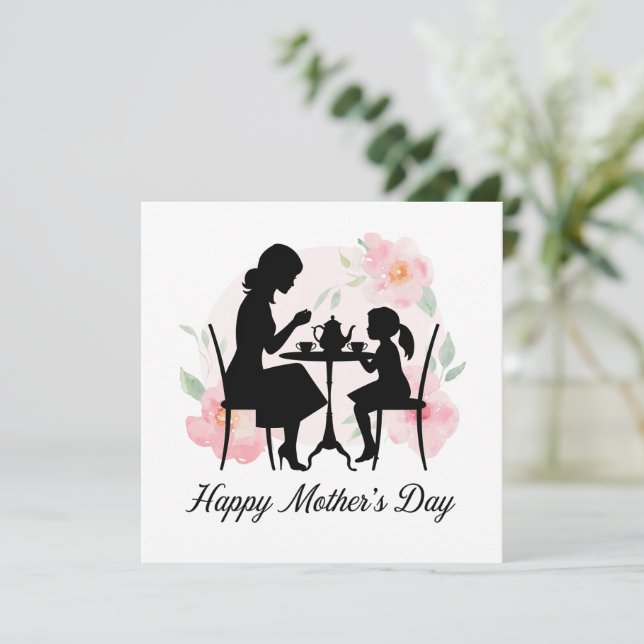 Tarjeta Festiva Hora del Té con Mamá (Anverso de pie)
