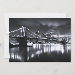 Tarjeta Festiva Horizonte de Nueva York Puente de Brooklyn Monocro