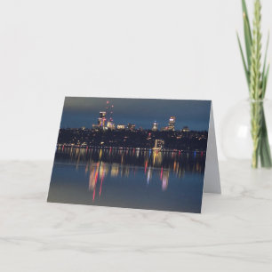 Tarjeta Festiva Horizonte de Seattle de Noche - Lago Washington en