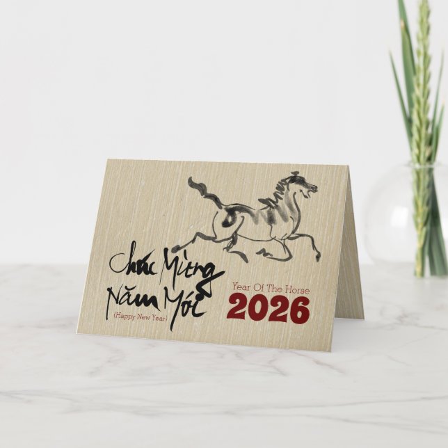 Tarjeta Festiva Horse de pintura original Año Nuevo Vietnamita 202 (Anverso)