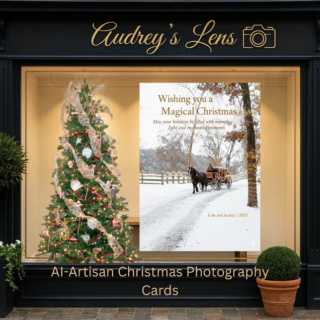 Tarjeta Festiva Horse Drawn Carriage w/lights In The Snow Design (Subido por el creador)