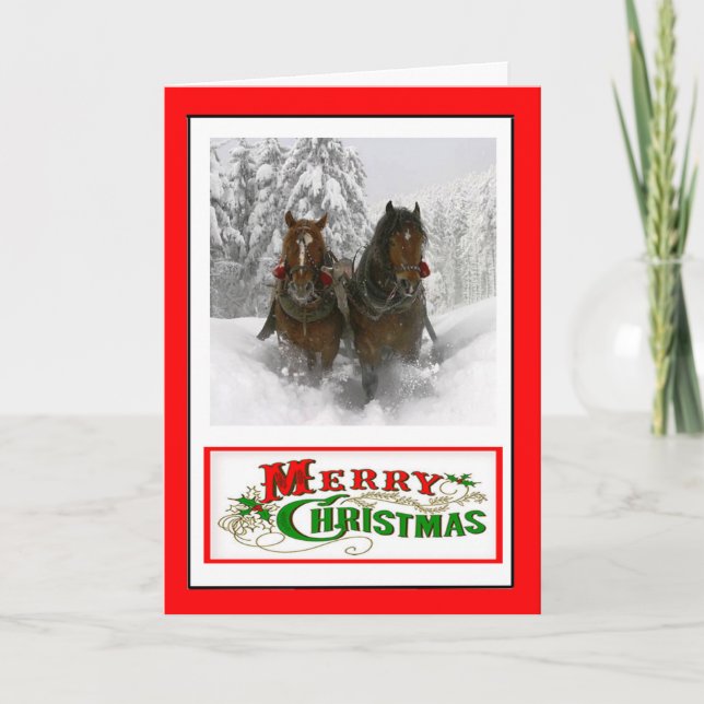 Tarjeta Festiva Horse Drawn Sleigh Christmas Card (Anverso)