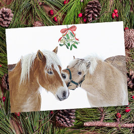 Tarjeta Festiva Horse Merry Christmas Mistletoe Equine Cute Ponies