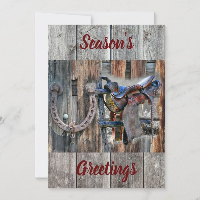 Tarjeta Festiva Horse Saddle Horseshoe Rústico Oeste (Anverso)