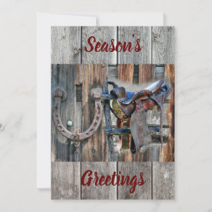 Tarjeta Festiva Horse Saddle Horseshoe Rústico Oeste