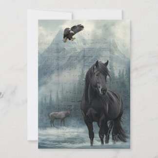 Tarjeta Festiva Horse Wildlife Winter Watercolor