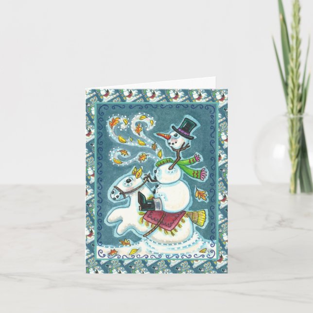 Tarjeta Festiva HORSEMAN SNOWMAN SIN CABEZA, XMAS / HALLOWEEN Blan (Anverso)