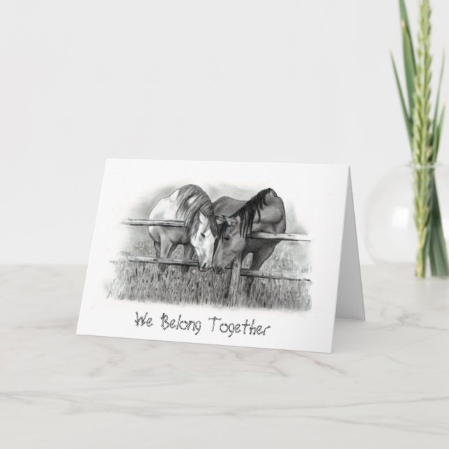 TARJETA FESTIVA HORSES NUZZLING: PENCIL ART: VALENTINE (Anverso)