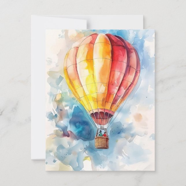 Tarjeta Festiva Hot Air Balloon In Watercolors (Anverso)