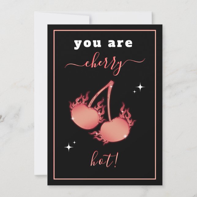 Tarjeta Festiva Hot Cherry Pun Romantic El día de San Valentín Gir (Anverso)