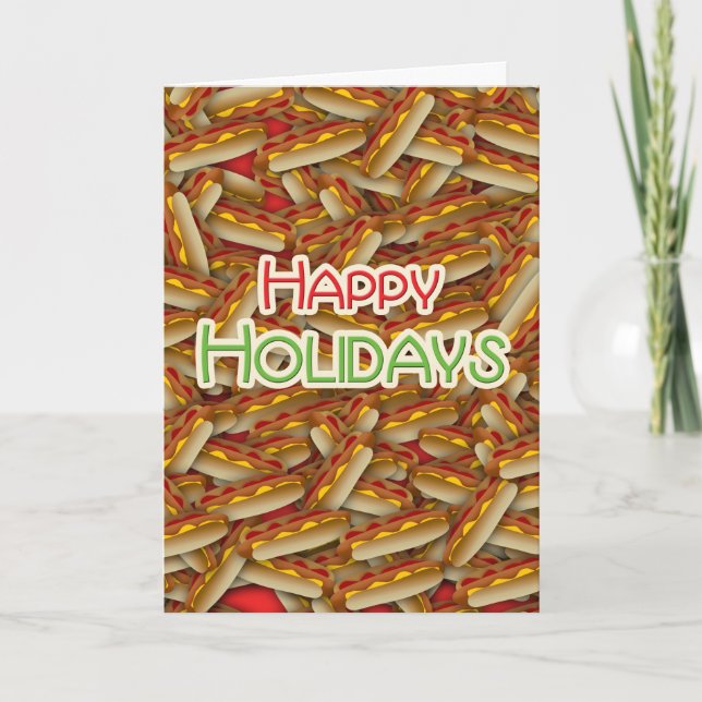 Tarjeta Festiva Hot Dog Christmas Happy Holidays Meat Business (Anverso)