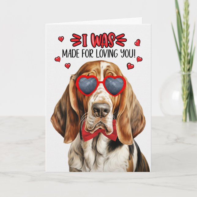 Tarjeta Festiva Hound Basset me hicieron por amarte a San Valentín (Anverso)