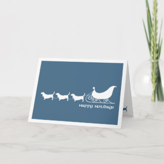 Tarjeta Festiva Hounds de Basset Pulling Santa's Sleigh