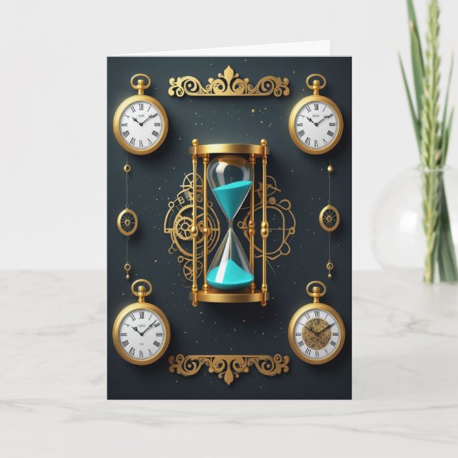 Tarjeta Festiva Hourglass and Watches New Year's (Anverso)