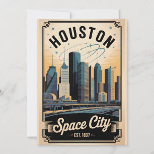 Tarjeta Festiva Houston Texas Espacio Ciudad Viaje Retro Vintage