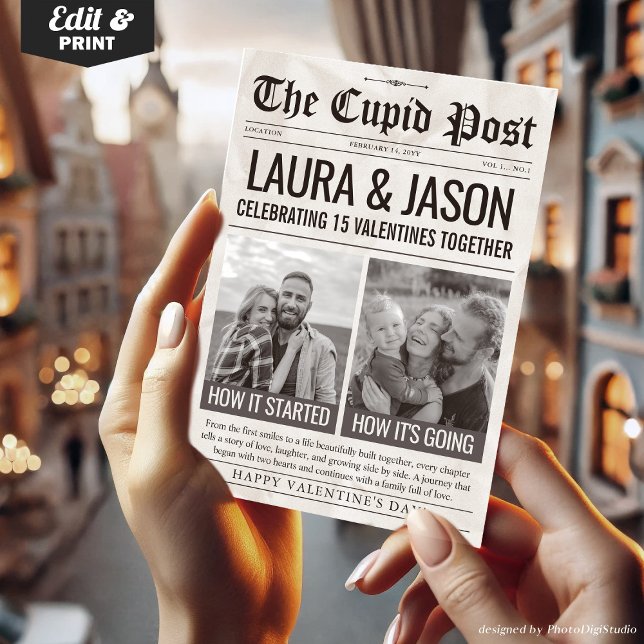 Tarjeta Festiva How it Started How its Going Valentine Newspaper (How it Started How its Going Valentine Newspaper Holiday Card)