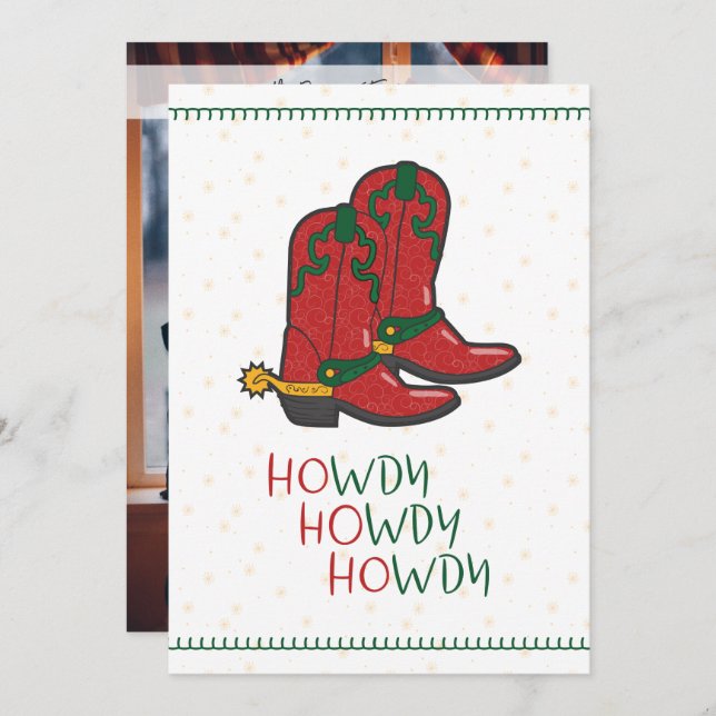 Tarjeta Festiva HOwdy HOwdy Navidades Cowboy Boots Foto (Anverso / Reverso)