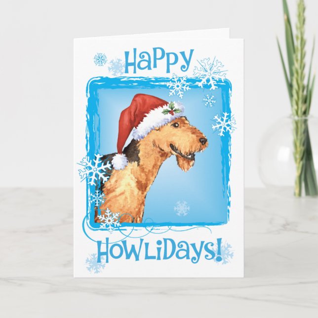 Tarjeta Festiva Howliday feliz Airedale (Anverso)